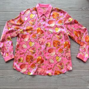 Womens Pink Valentines Hearts‎ And Candy Print Long Sleeve Button Up Top Size 14